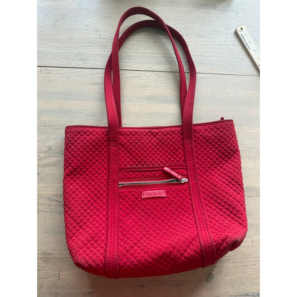 Vera Bradley Red Quilted Cotton Tote Bag Shoulder Purse Floral Interior Pocket